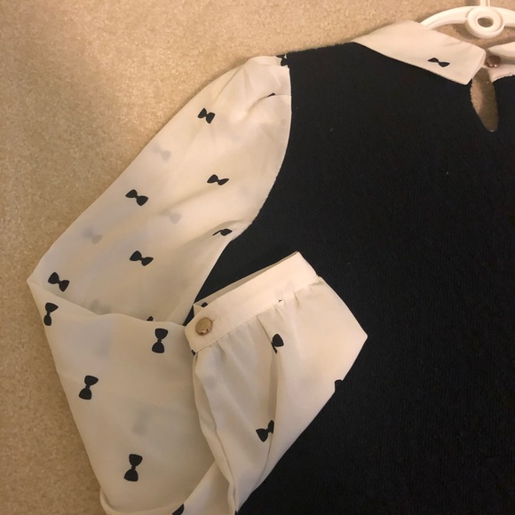 💜Long Sleeve With Bow Pattern, Collared Blouse - Picture 5 of 10
